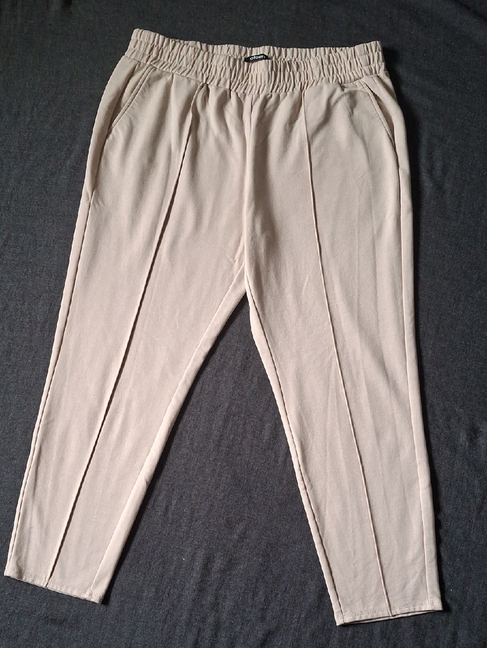 Olsen Lisa Fit Tapered Knit Pants Beige Size L Elastic Waist
